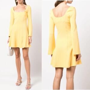 Victor Glemaud Flared Mini Dress Butter Yellow Sz Small preppy retro charm chic